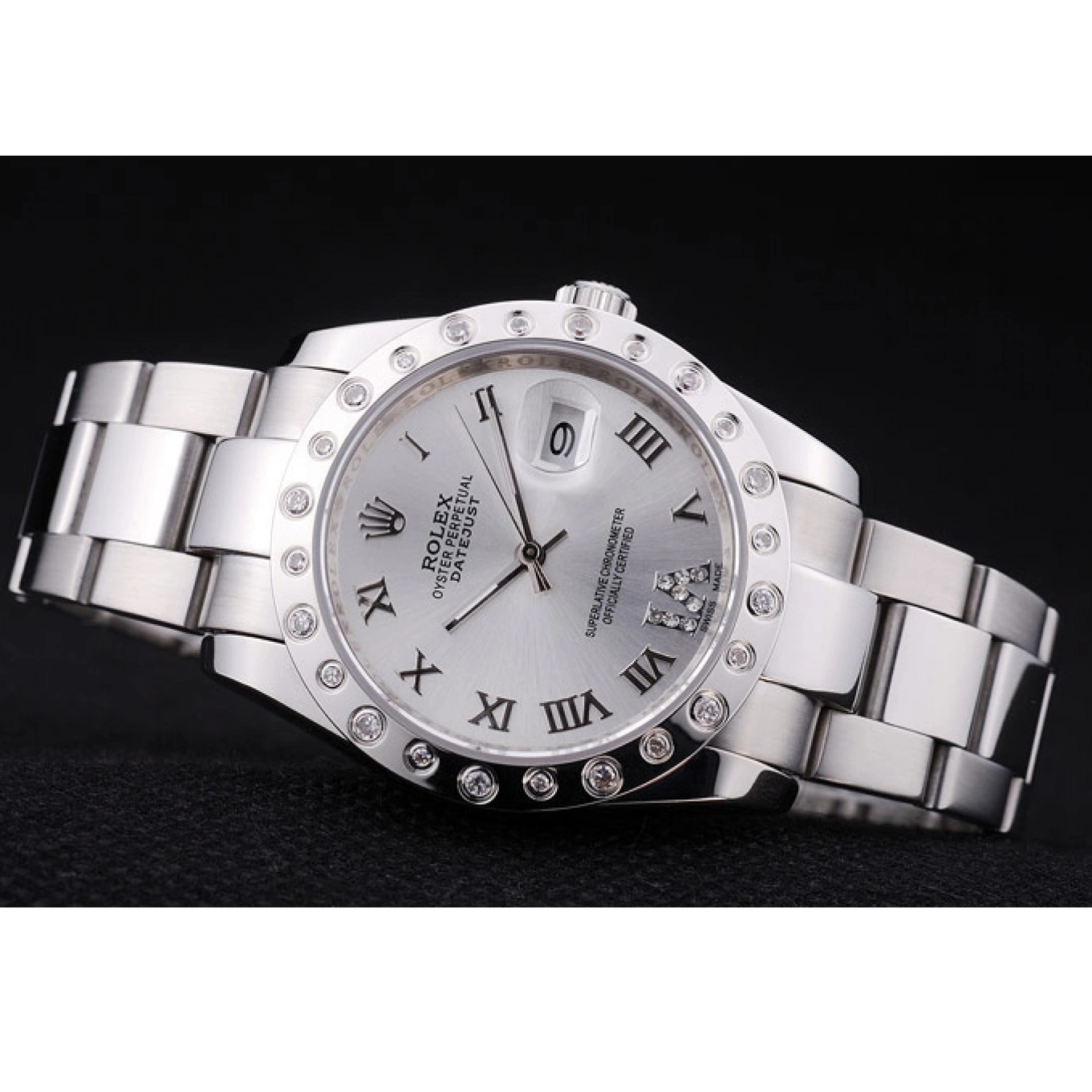 Aaa fake watches Diamond 7468 Datejust Dial Bezel Silver Rolex 0719